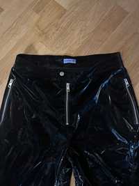 Spodnie H&M Mugler czarne błyszczące