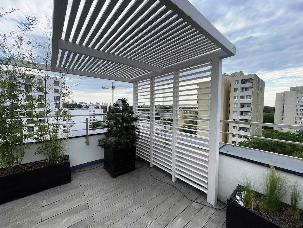 pergola z drewna klejonego BSH, zadaszenie tarasu, poliwęglan