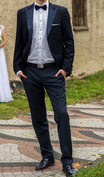 Smoking garnitur żakard granatowy ELLSTONE