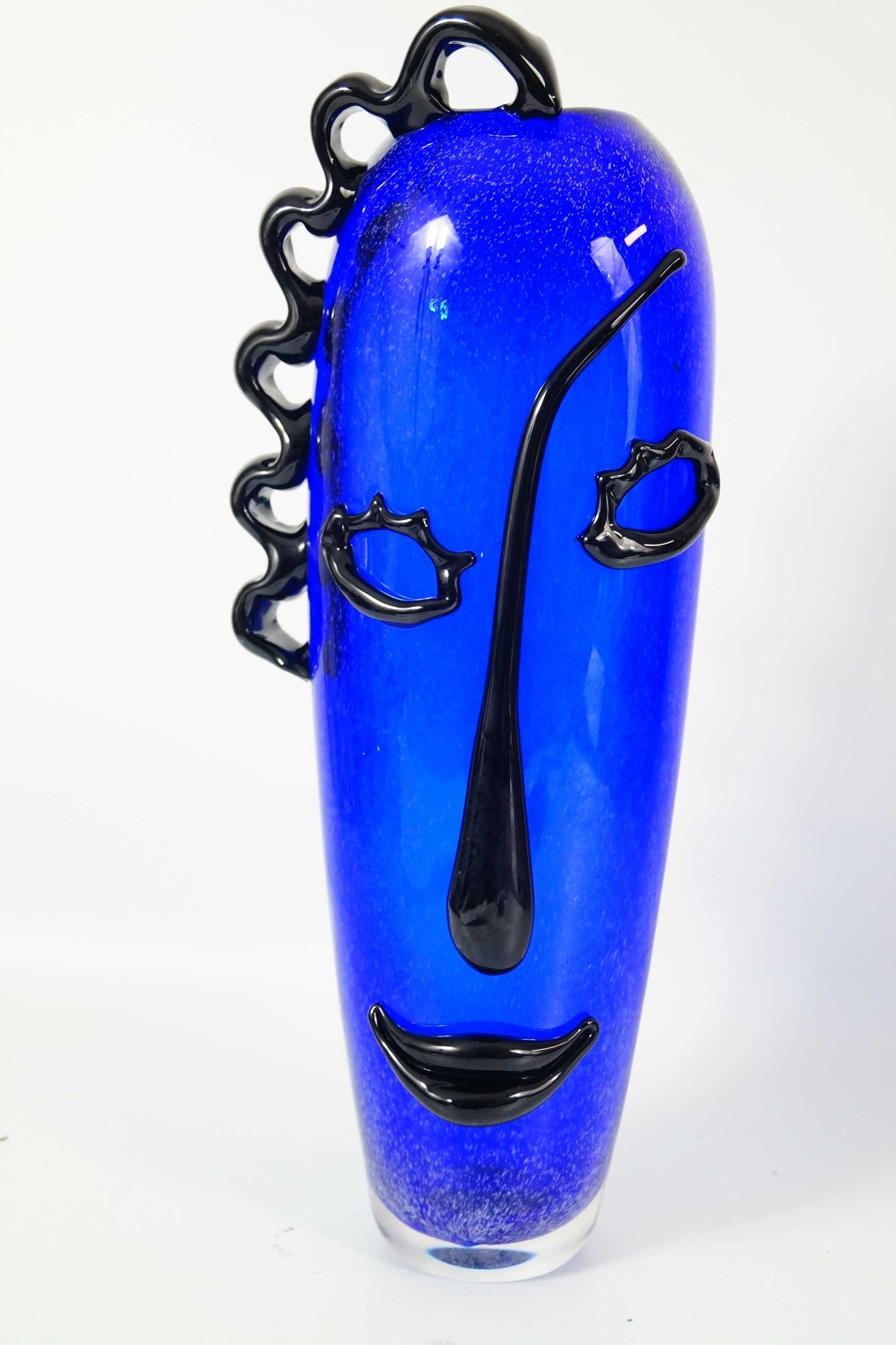 Szkło Murano style WAZON twarz DESIGN niebieski