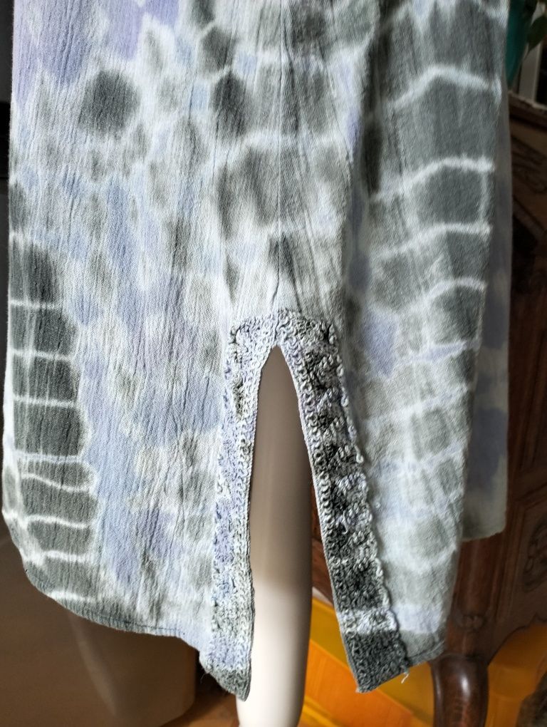 Tunika batik, z obszyciem z koronki; vintage; JORDASH; rozmiar XXL/3XL