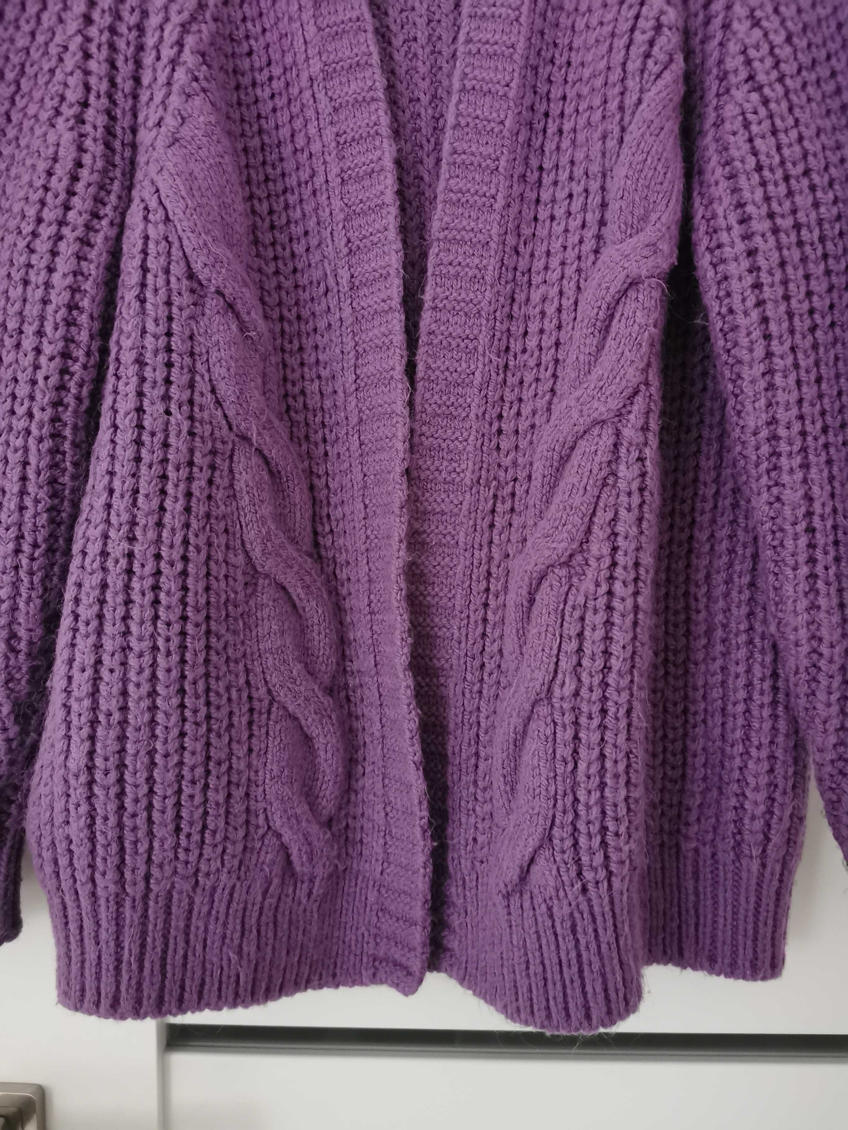 Fioletowy sweter kardigan ciepły zimowy narzutka M 38 40 Marks&Spencer