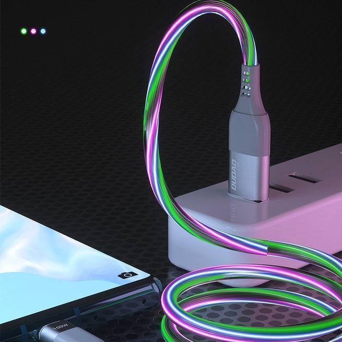 Kabel USB z diodami LED - Dudao Micro USB 5A 1m Szary