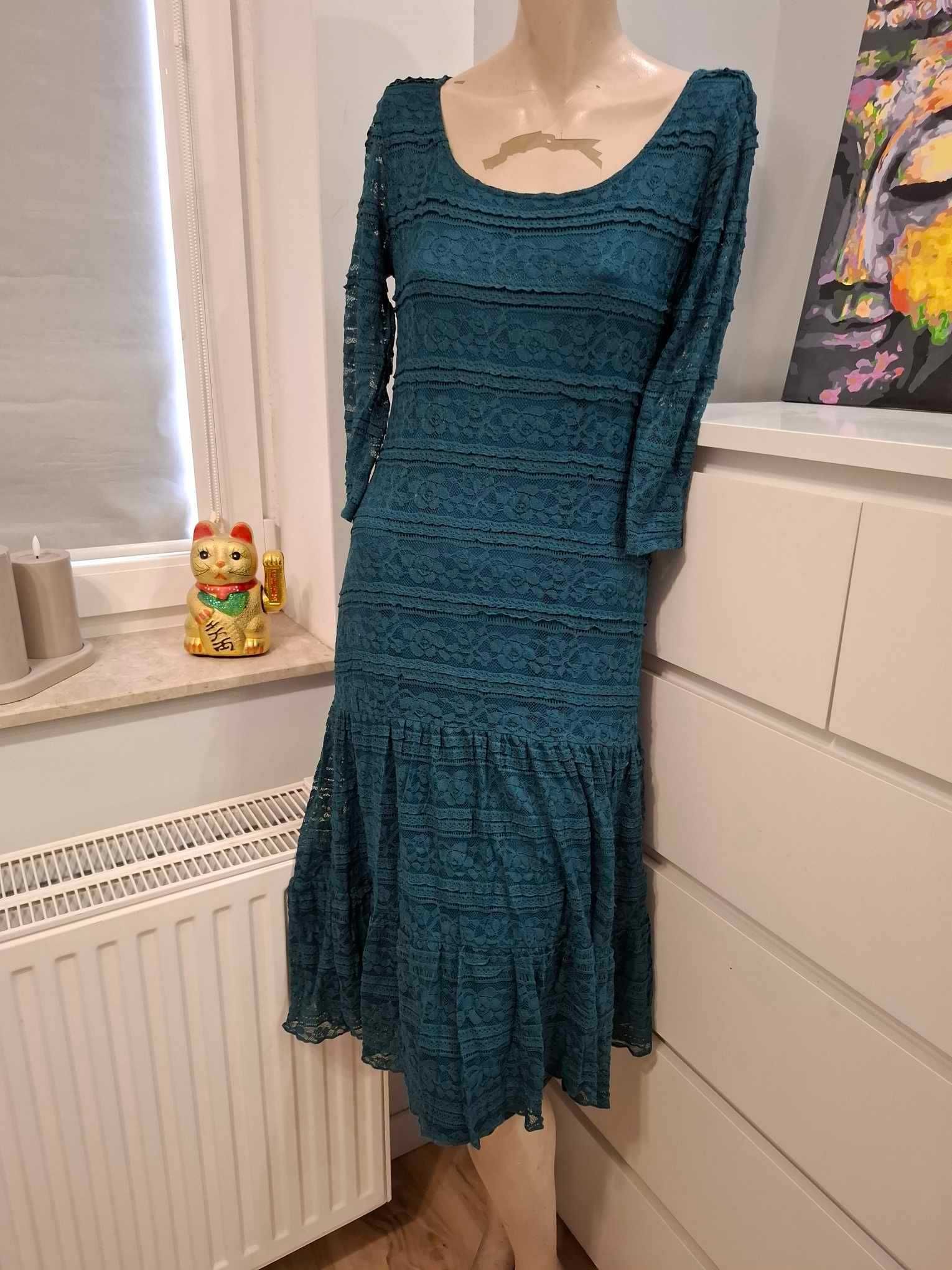 36 S niebieska sukienka midi długa romantyczna boho dziewczeca vintage