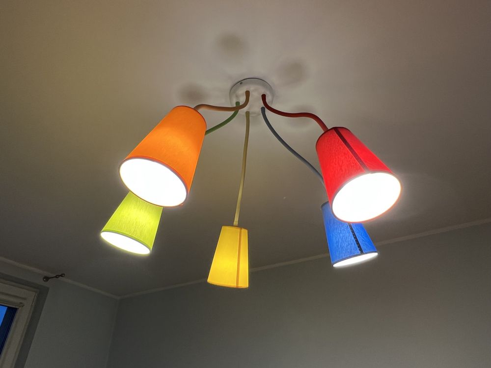 Lampa, żyrandol kolorowy x5 + kinkiet x1