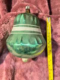 Bombka zielony duży dzwon prl ozdoba choinkowa ręcznie malowana ok13cm