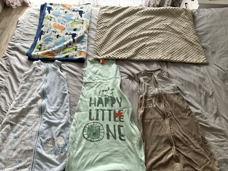 3 śpiworki + kocyk + kołderka-kocyk