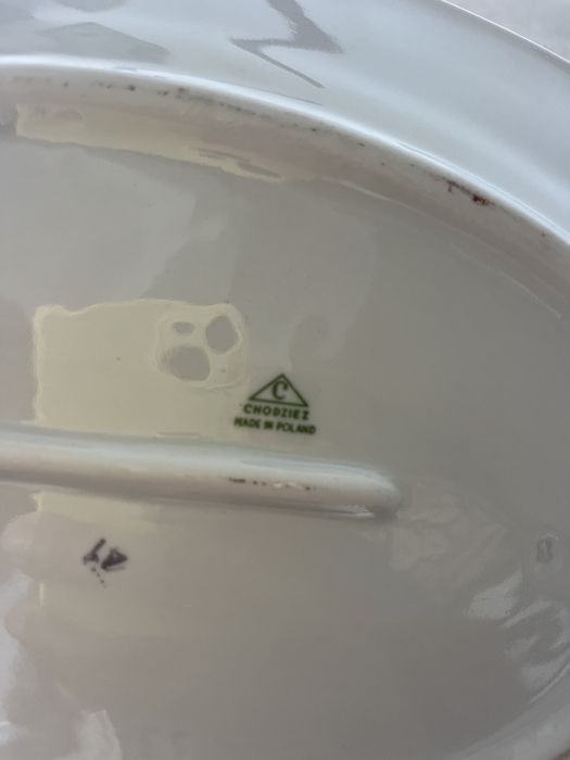 Zestaw obiadowy 12 os. porcelana Chodzież z rózami 42 elementy PRL.