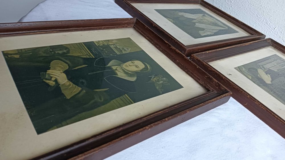 Stare obrazki w ramkach drewnianych + szkło. Cena 1 szt
