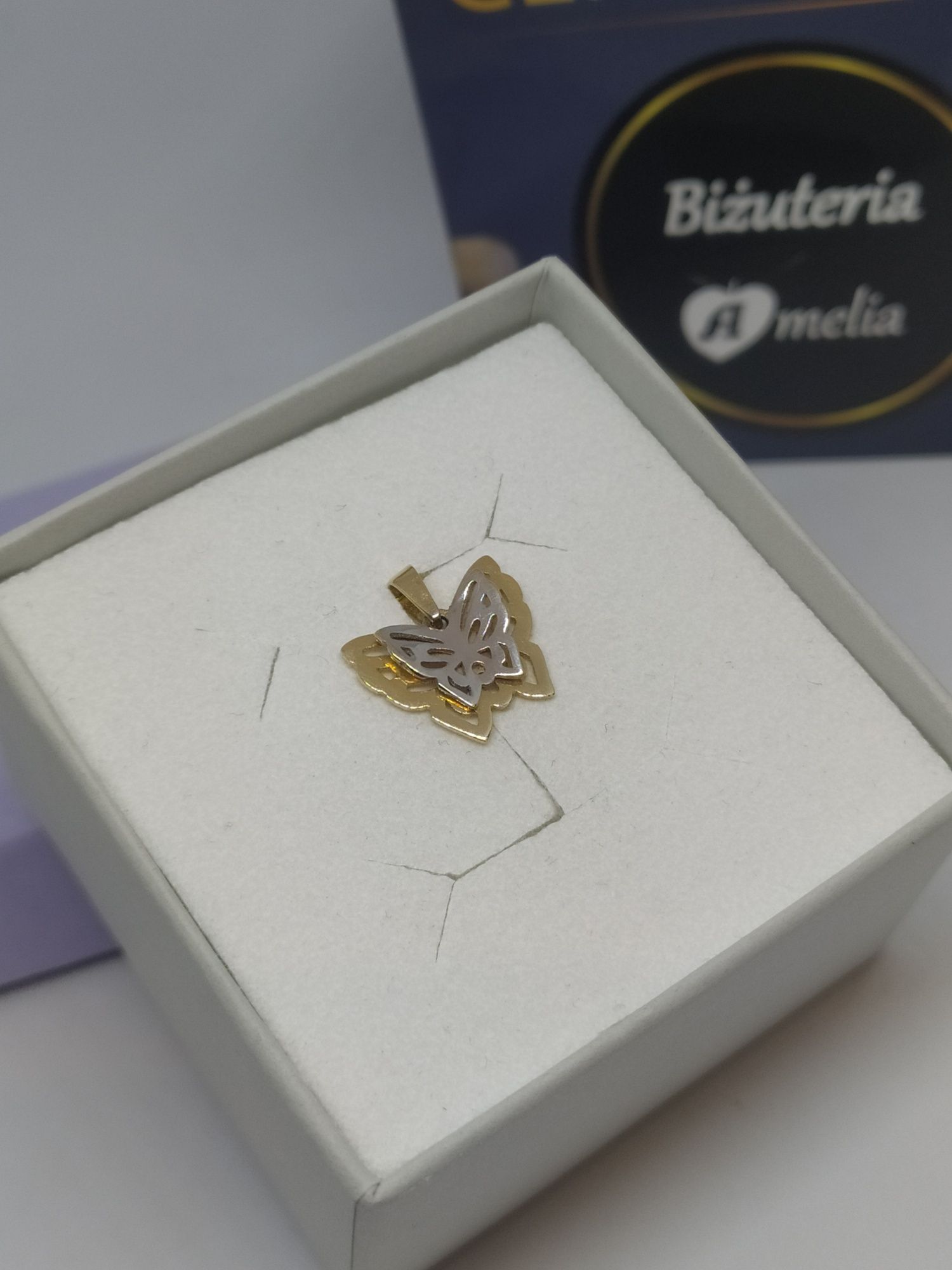 Piękna złota zawieszka motylek dwa kolory złota pr 585