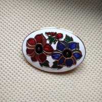 Cloisonne broszka kwity vintage