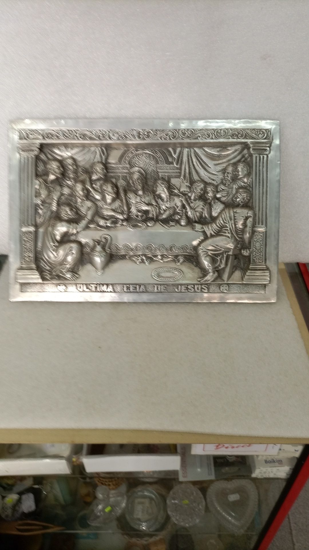 Ceia de Cristo em alumínio 40x27 sem moldura, antiga mas como nova