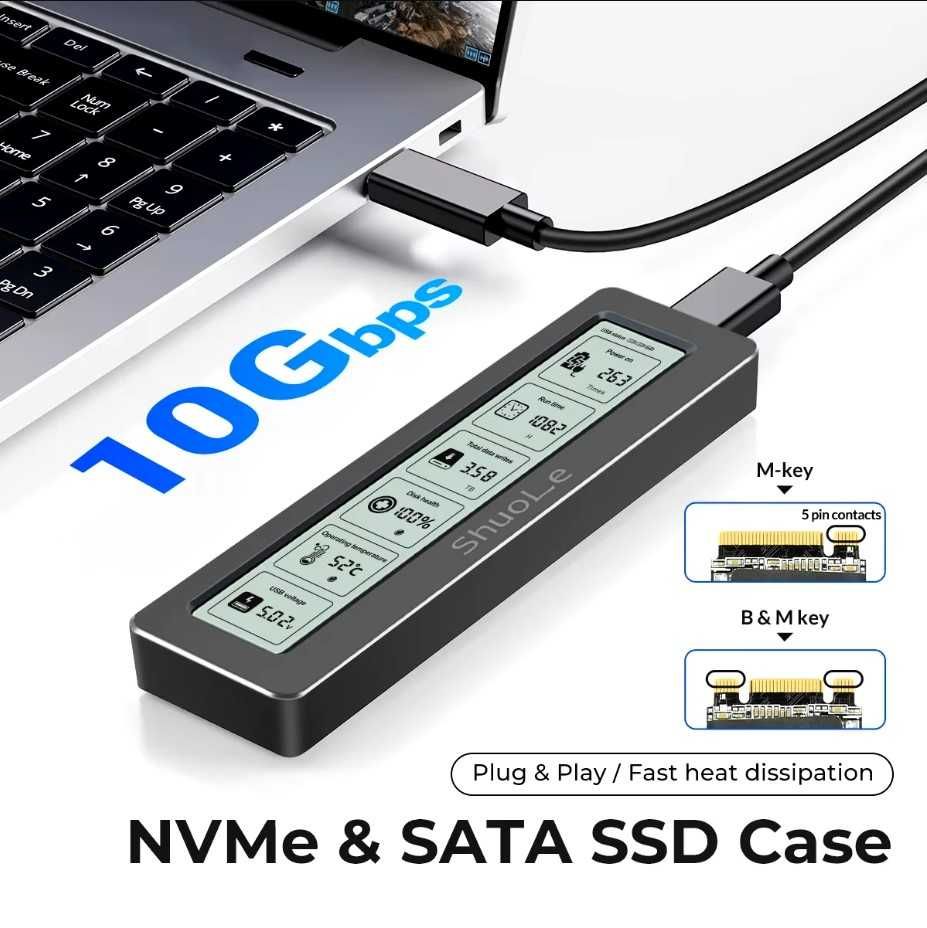 Shuole NVMe/SATA SSD карман USB 3.2 10Gbps, в комплекте 2 USB