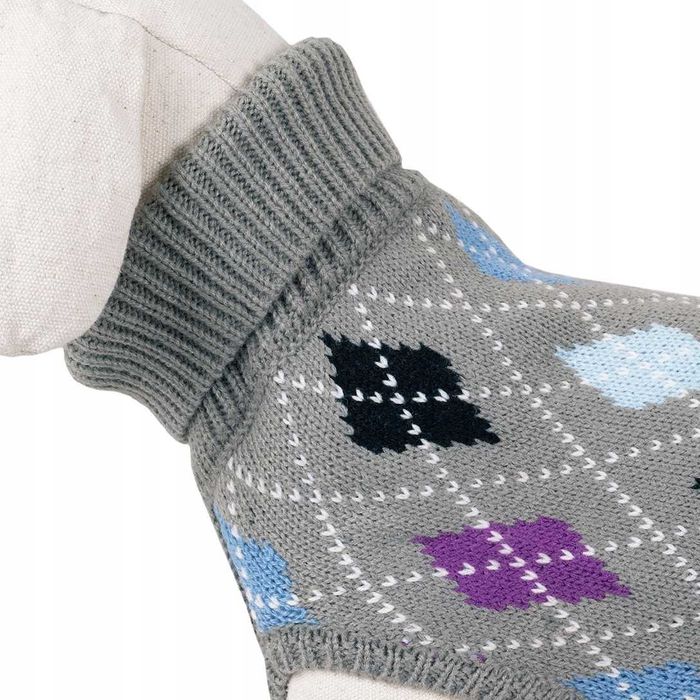 Sweterek dla psa  Happet szary rozm.S.  Sweterek w romby z golfem