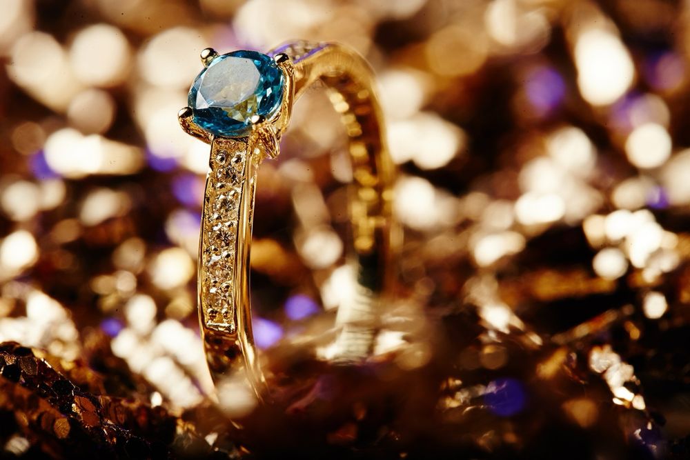 Pierścionek Złoty Topaz Naturalny Diamenty 585