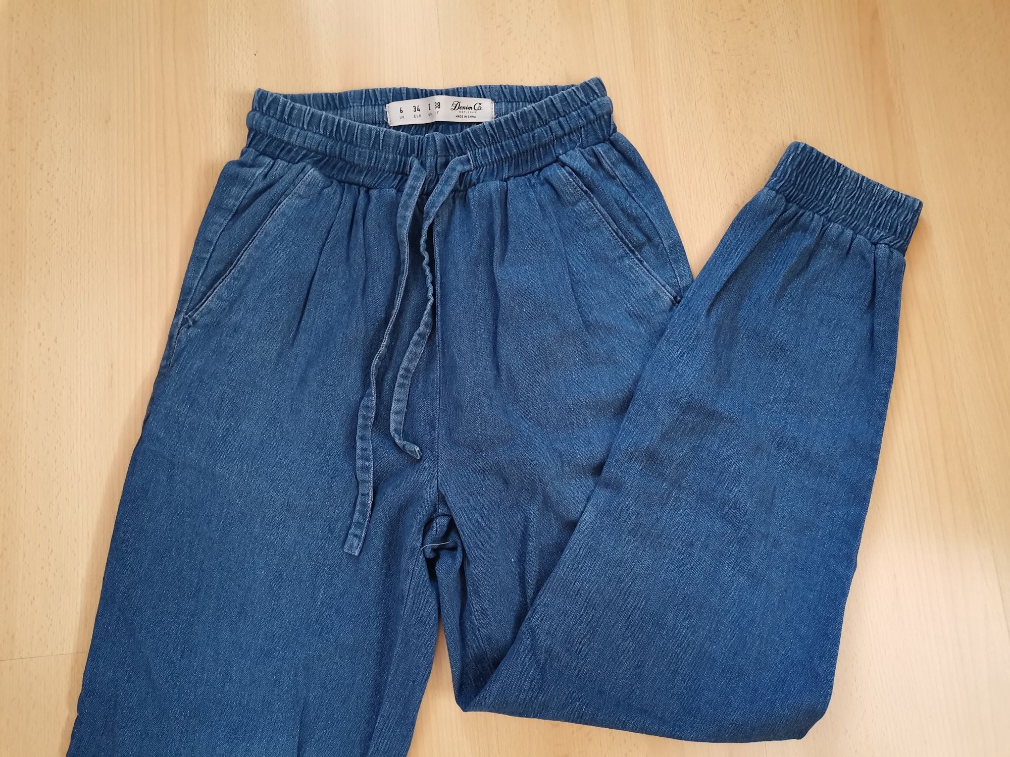 Spodnie joggery 34 XS niebieskie Denim Co jeansowe długie bawełna len