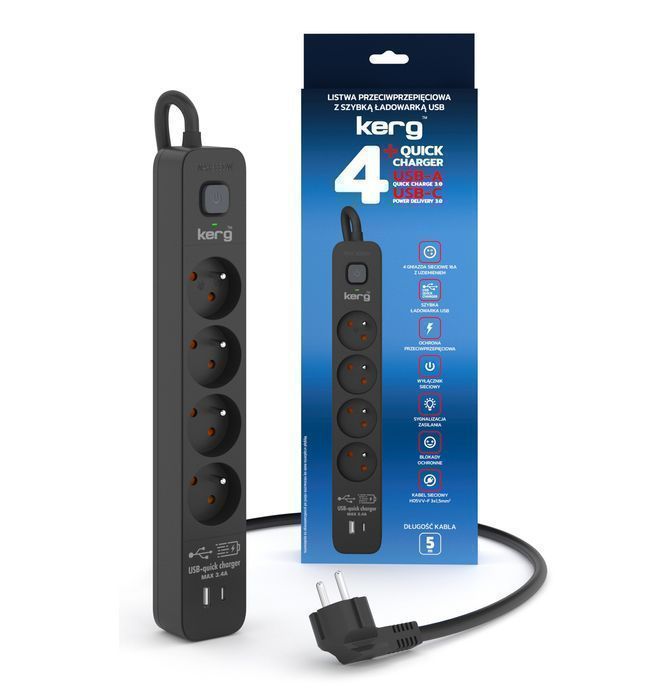 Listwa zasilająca przeciwprzepięciowa 4 gniazd USB/USB-C 5m 16A M02524