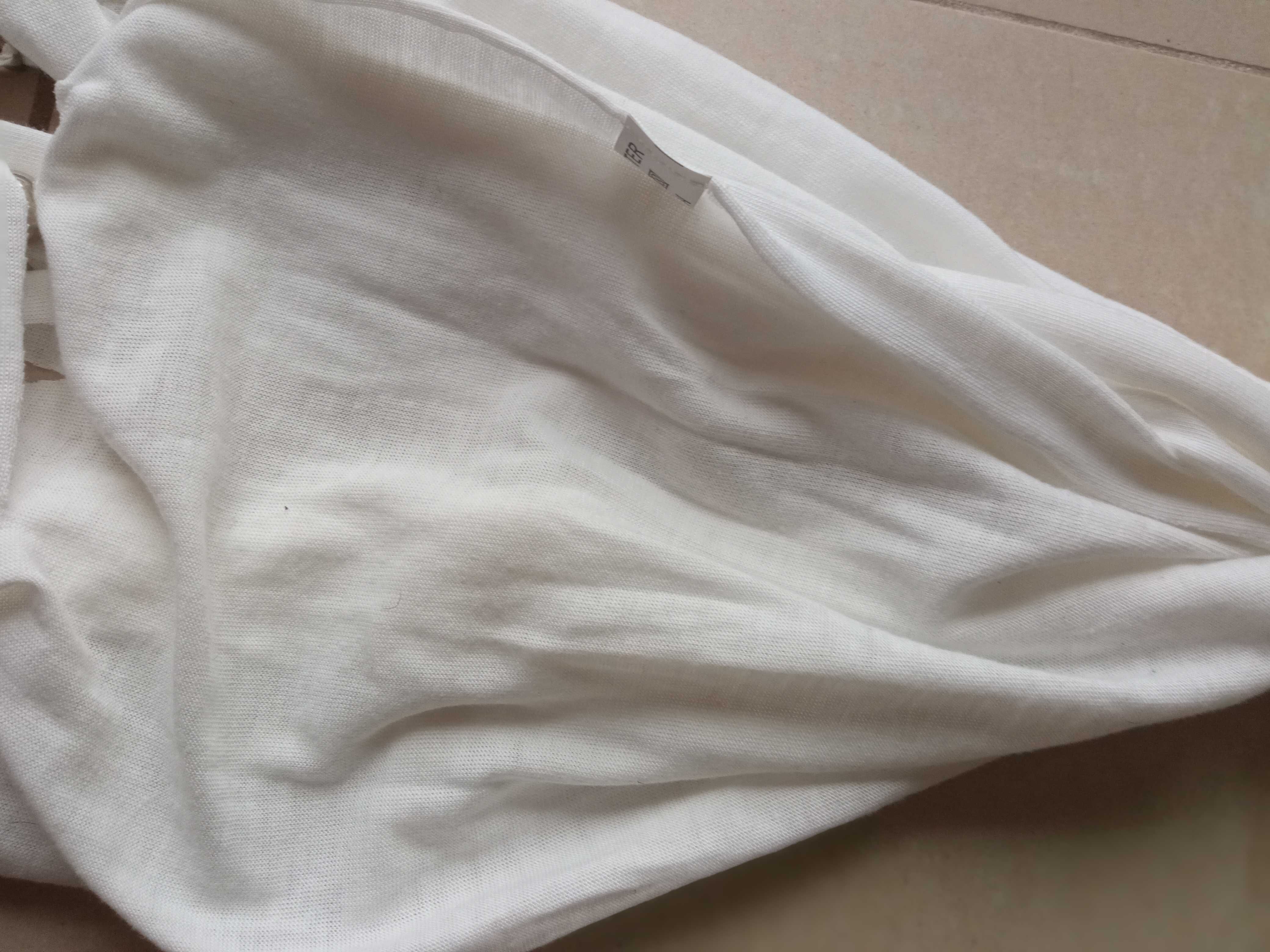 Damski szal biały chusta elegancka z frędzlami kuleczkami
