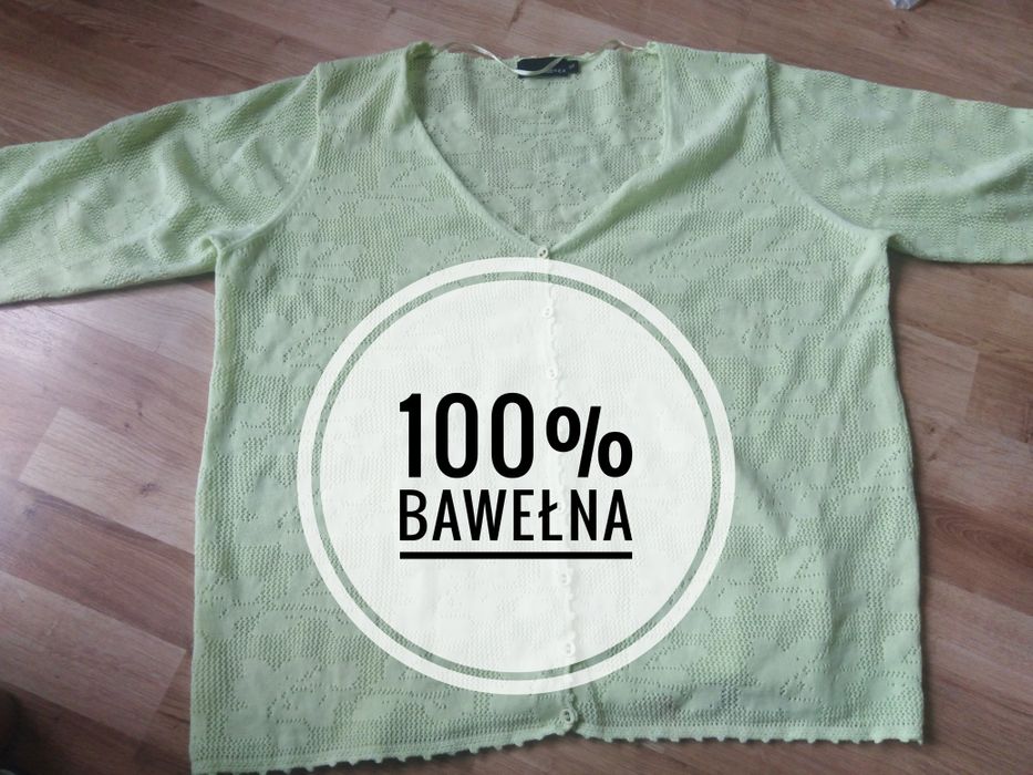 Sweter damski 100 procent bawełna zielony mięta na guziki