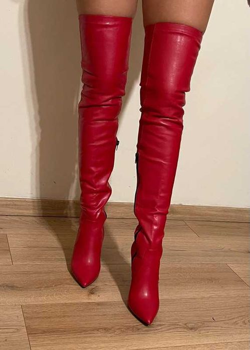 River Island sexi czerwone elastyczne kozaki za kolan, rozmiar 40