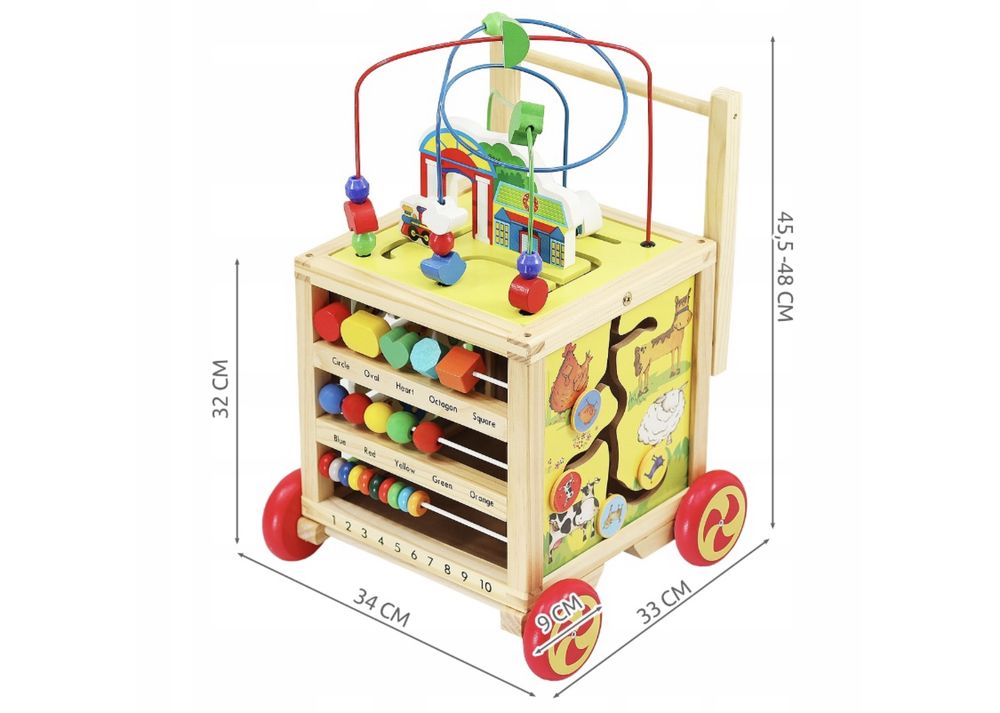 DREWNIANY pchacz chodzik EDUKACYJNY jeździk dla dzieci kostka