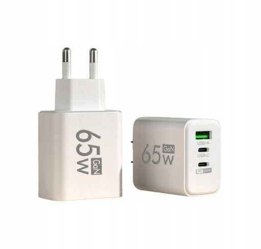 Szybka Ładowarka SIECIOWA 65W GaN 1xUSB A 2x USB C QC 3.0, PD 33W Biel