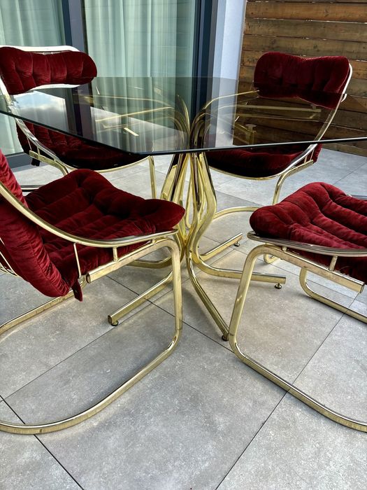 Gastone Rinaldi stół z 4 krzesłami złoty zestaw do jadalni Włochy 1970