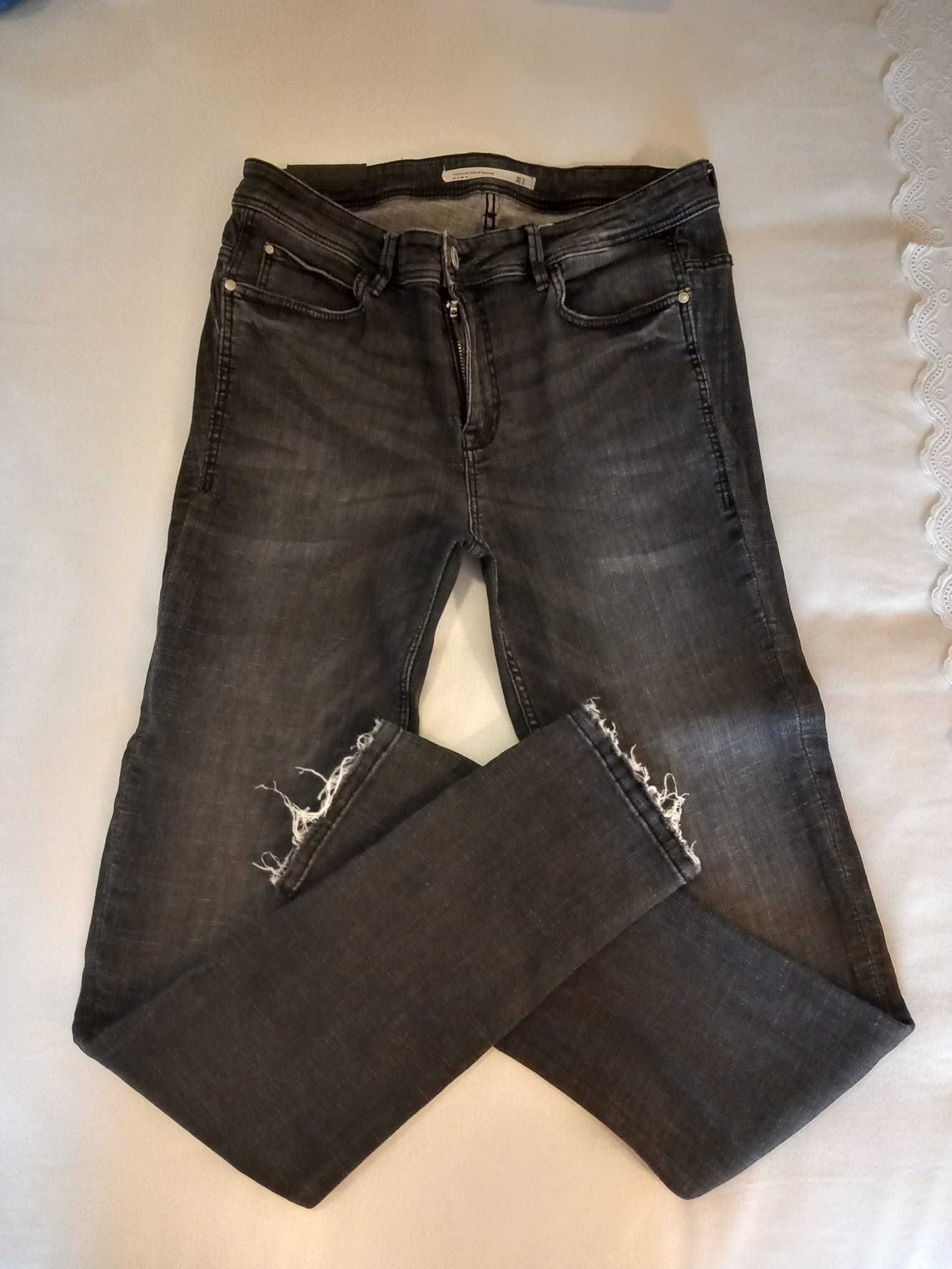 Calças ganga cinza elásticas tamanho 42 - Zara