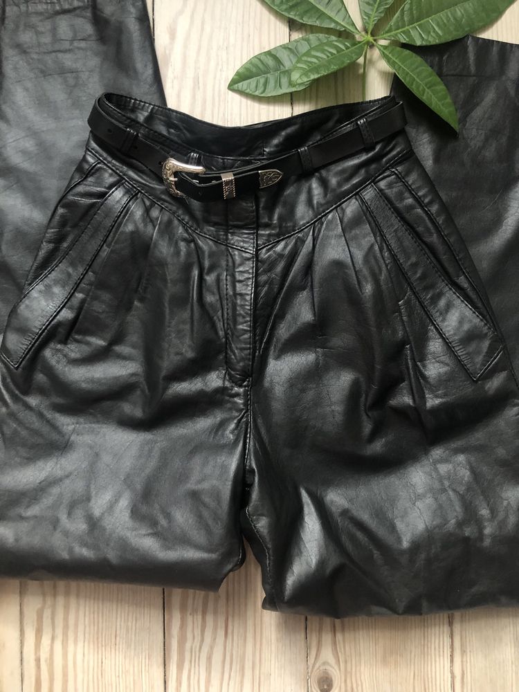 Spodnie wysoki stan skórzane skóra naturalna 36 S retro