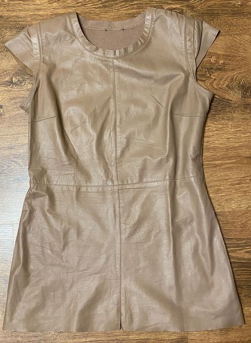 Karmelowa beżowa tunika bluzka skóra naturalna pastelowa casual M