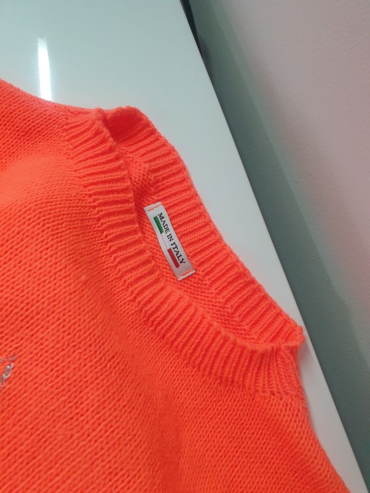 Sweterek bluza sweter pomarańcz z aplikacją włoski uniwersalny