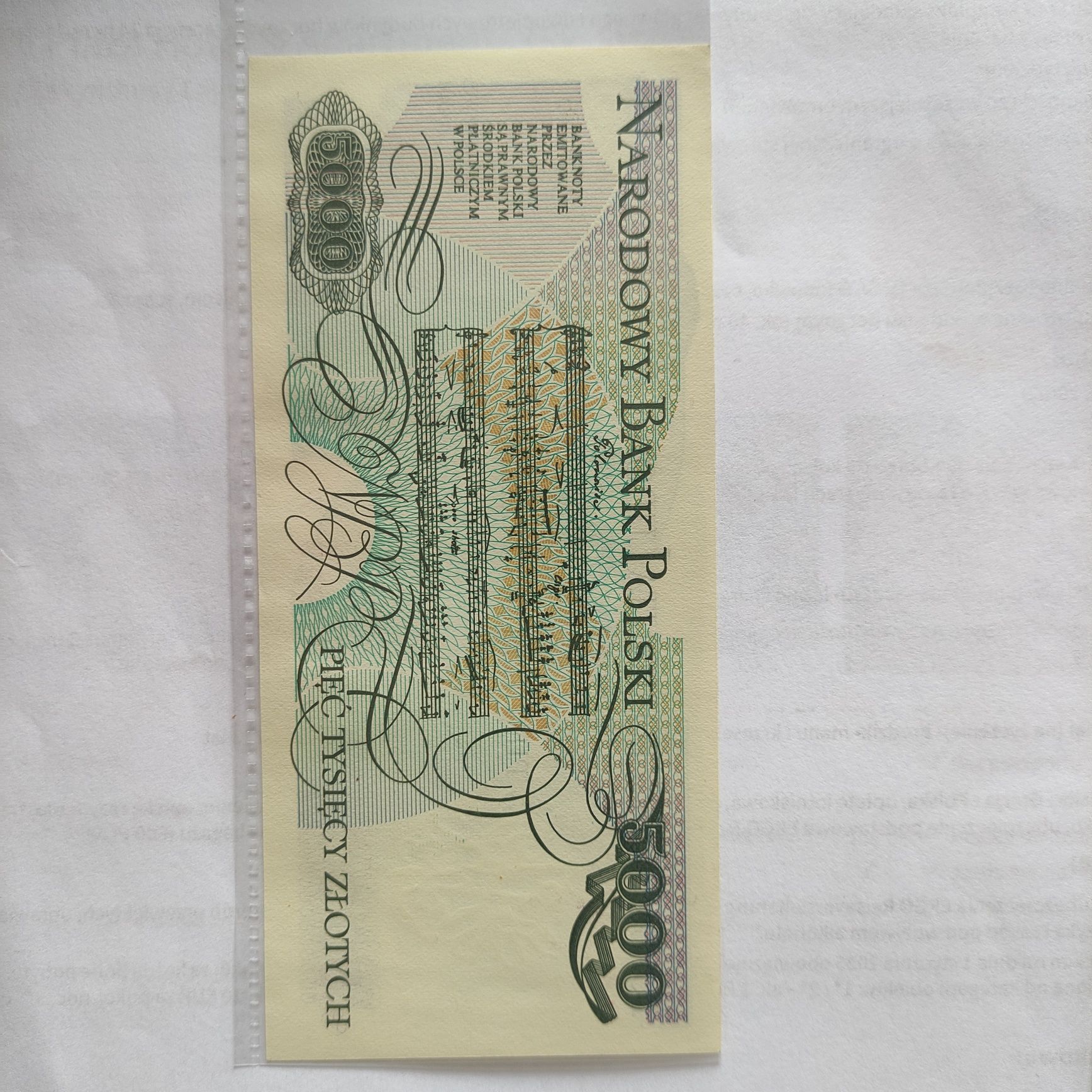 Sprzedam banknot 5000 zł 1988 rok. Seria DP stan UNC