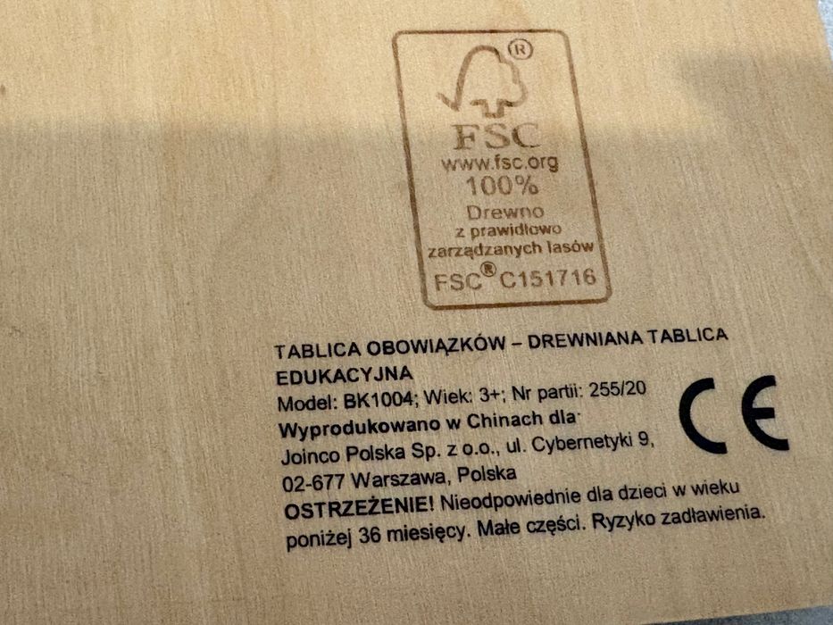 Tablica obowiązków 3+ drewniana zabawka