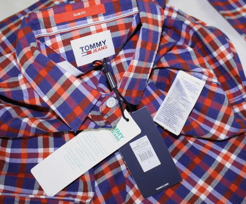 Męska koszula Tommy Jeans -Check Shirt Slim kratka Hilfiger nowa roz.M