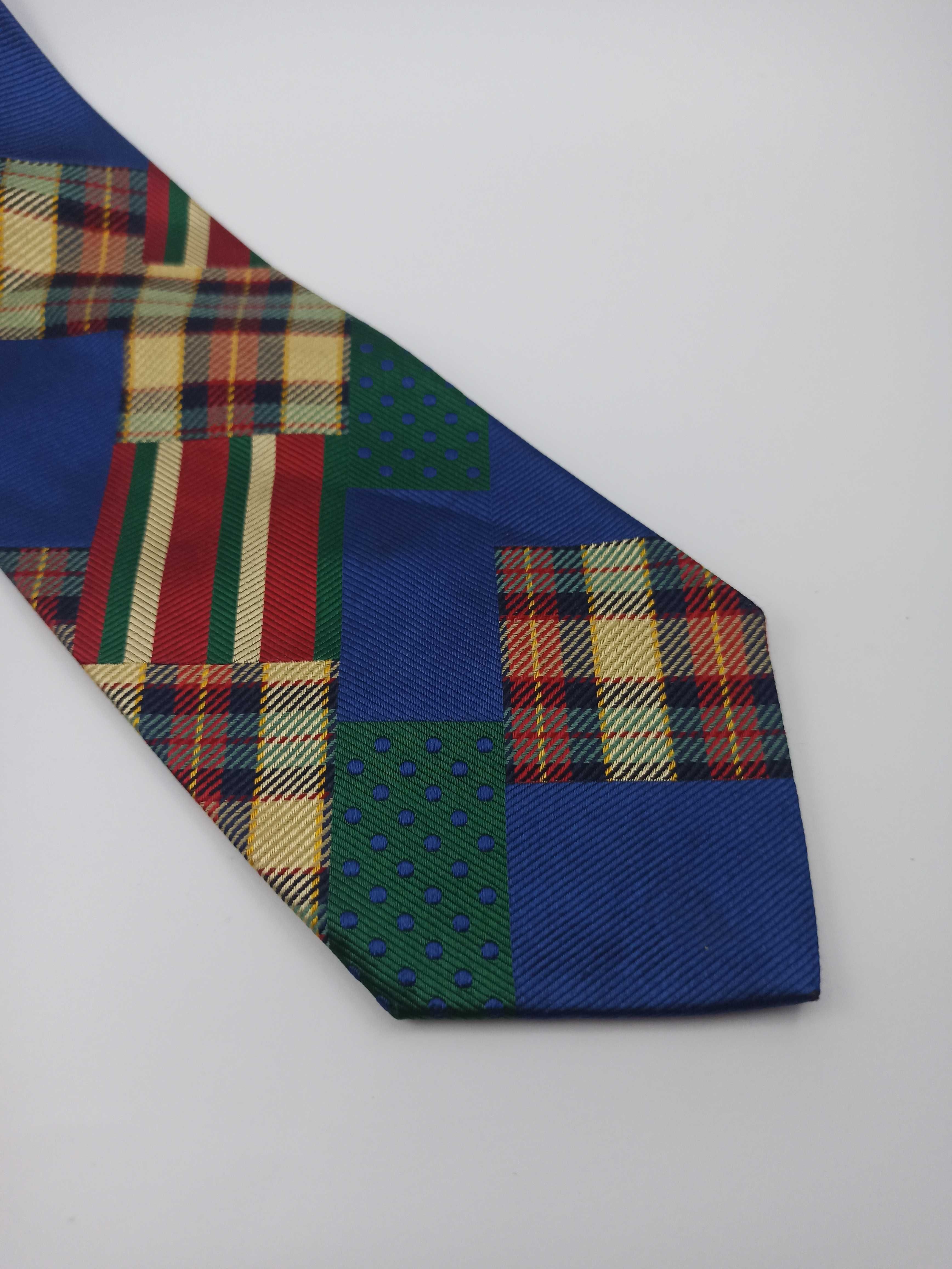 Francuski jedwabny krawat we wzory łaty kolorowy