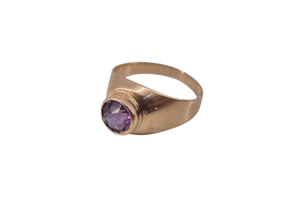 Śliczny złoty pierścionek z fioletowym oczkiem 3,22G 14K