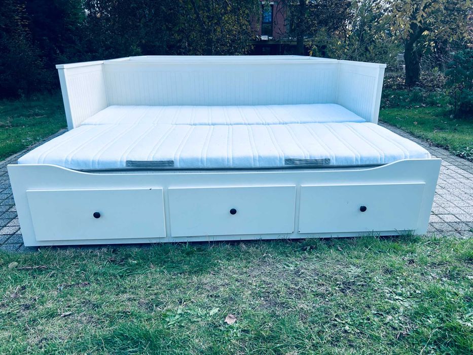 IKEA HEMNES Łóżko Leżanka z 3 szufladami, 2 materace, białe Transport