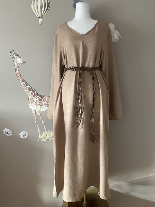 Długa maxi lniana sukienka boho 42/44 sukienka z lnu