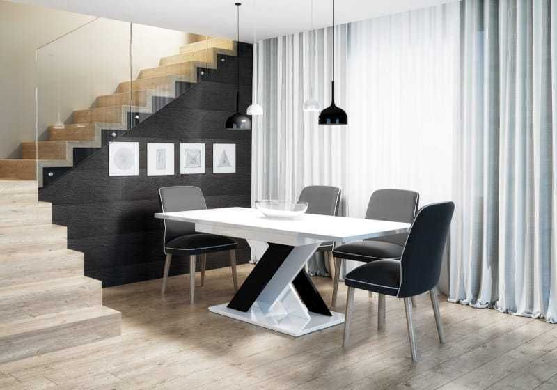 Stół rozkładany 140-180 cm do salonu stół biały połysk / czarny połysk