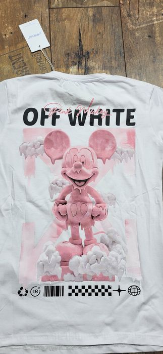 Off white biała koszulka damska bluzka mickey mouse S bawełna