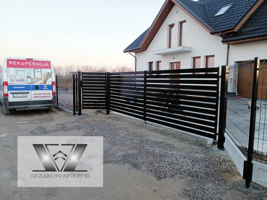 Brama wjazdowa dwuskrzydłowa panelowa palisadowa 1,45x4/100x20 czarna