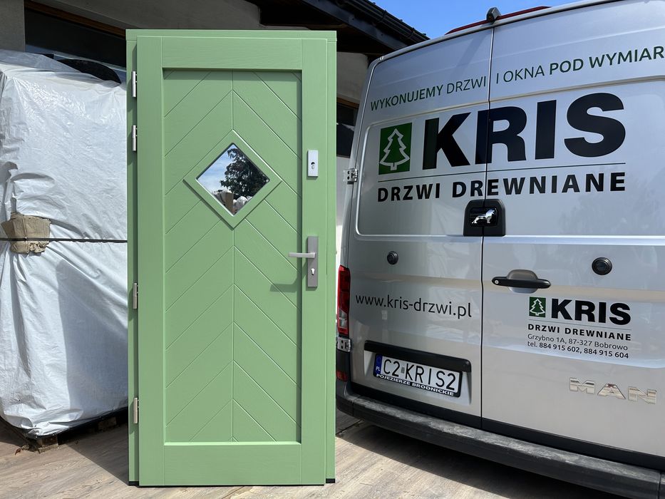 Drzwi zewnętrzne drewniane  dowolny kolorzielone,Na Wymiar Cała Polska