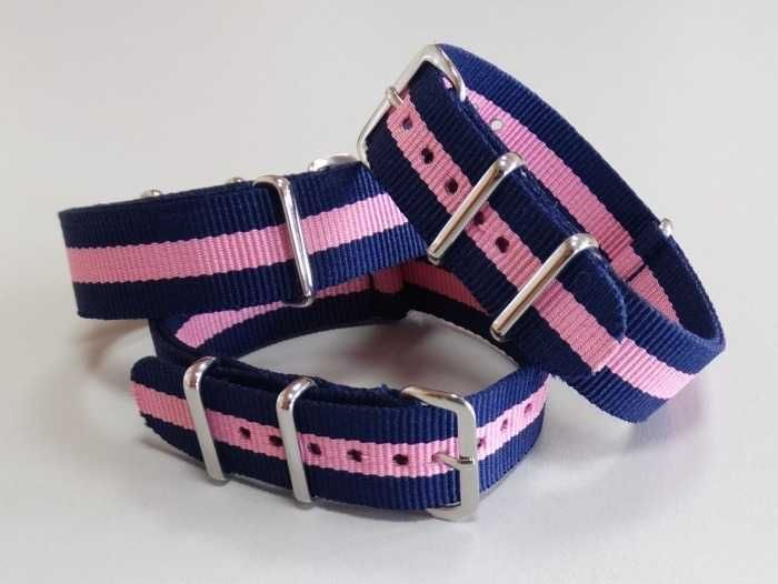 Damski pasek do zegarka nylonowy NATO 18mm 20mm różowy pink modny
