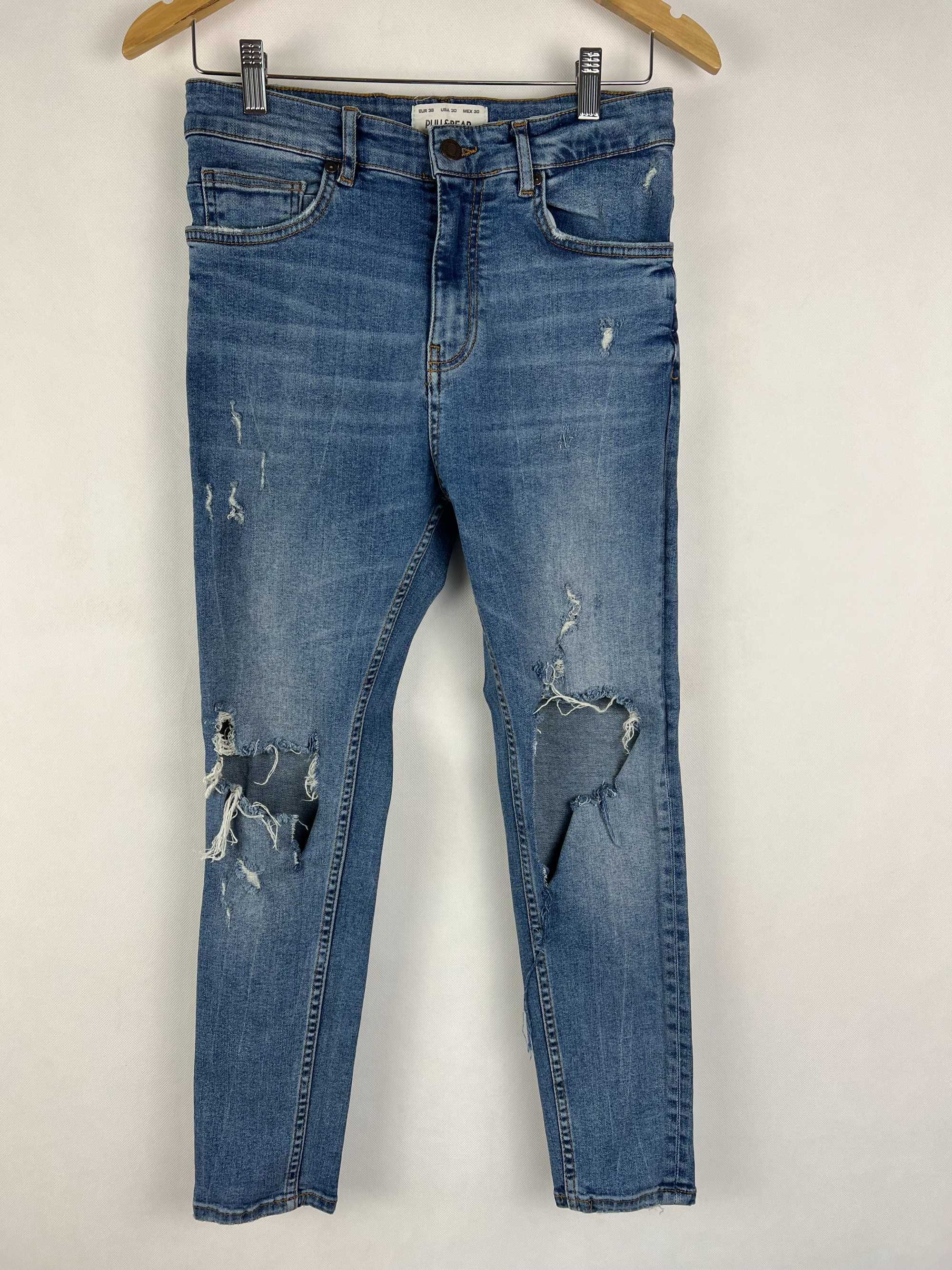 Jeansy spodnie jeans z przetarciami 38 XS męskie Pull & bear carrot