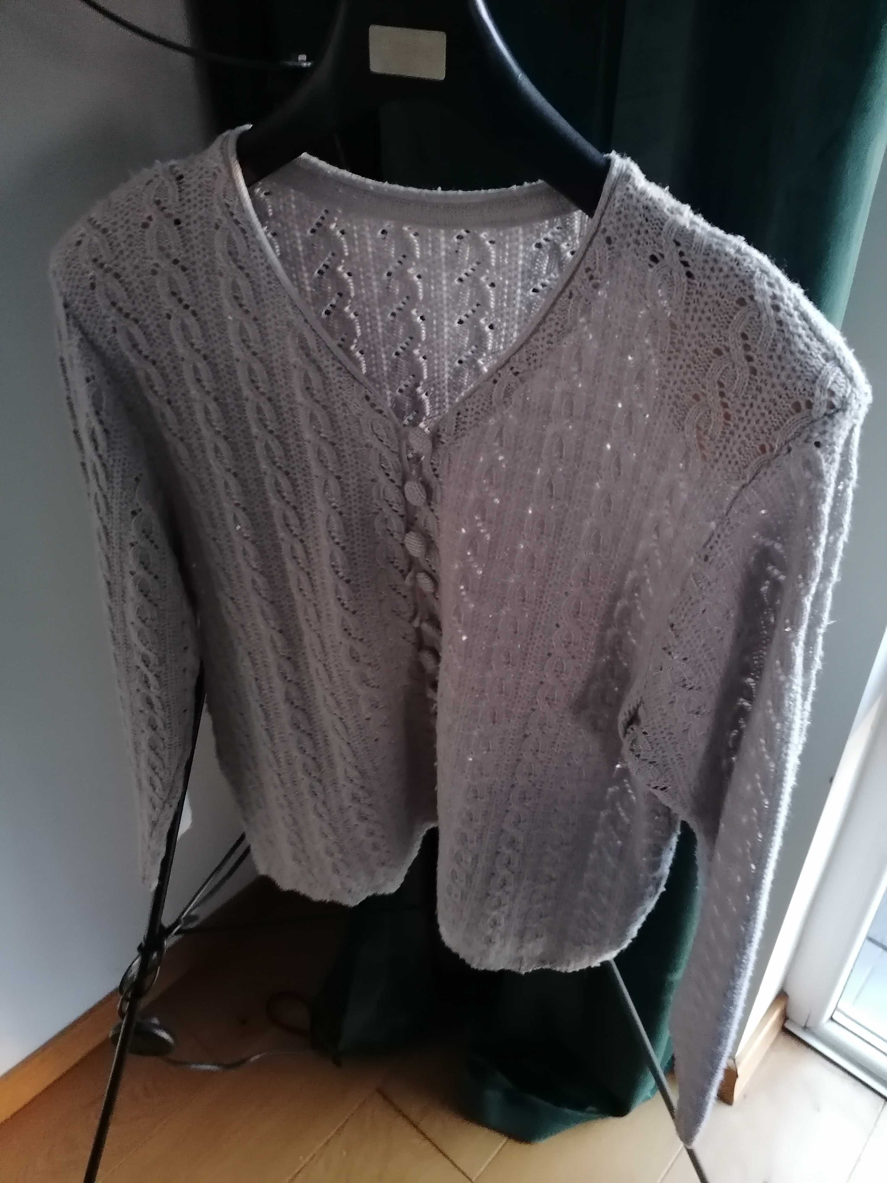 Lana szary sweter rozpinany jedwab vintage r. L/XL 40/42