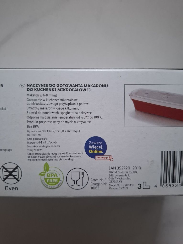 Pojemnik do gotowania makaronu w mikrofali