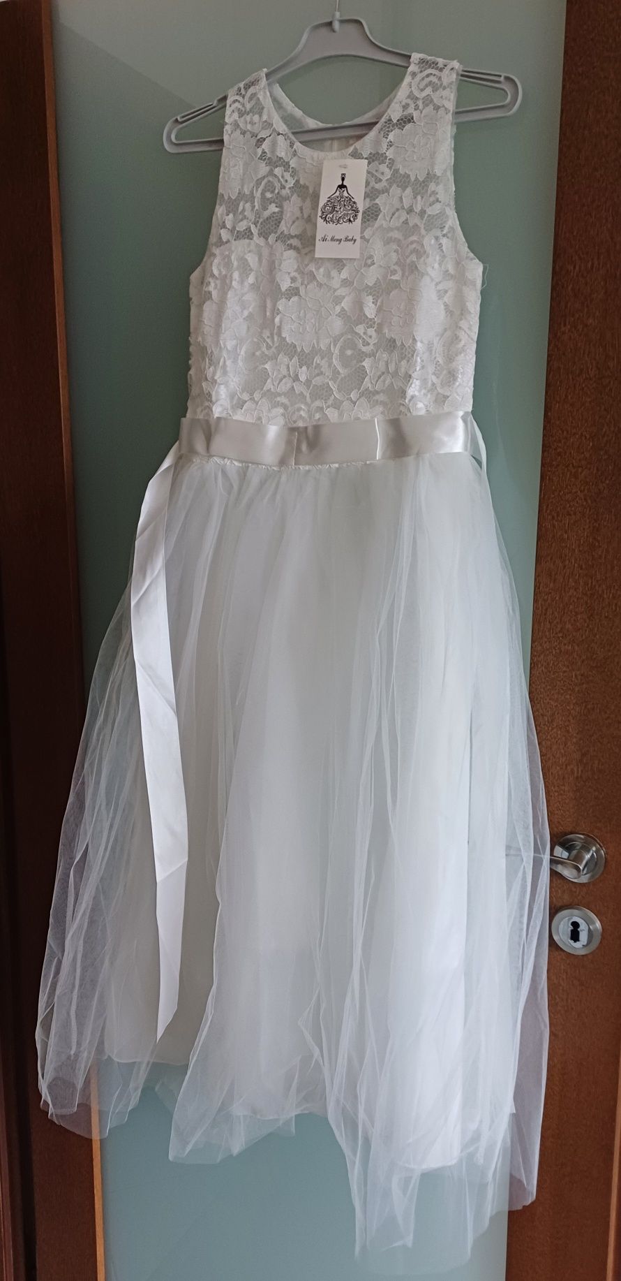 Sukienka biała wizytowa,  koronka, tiul 10-12lat