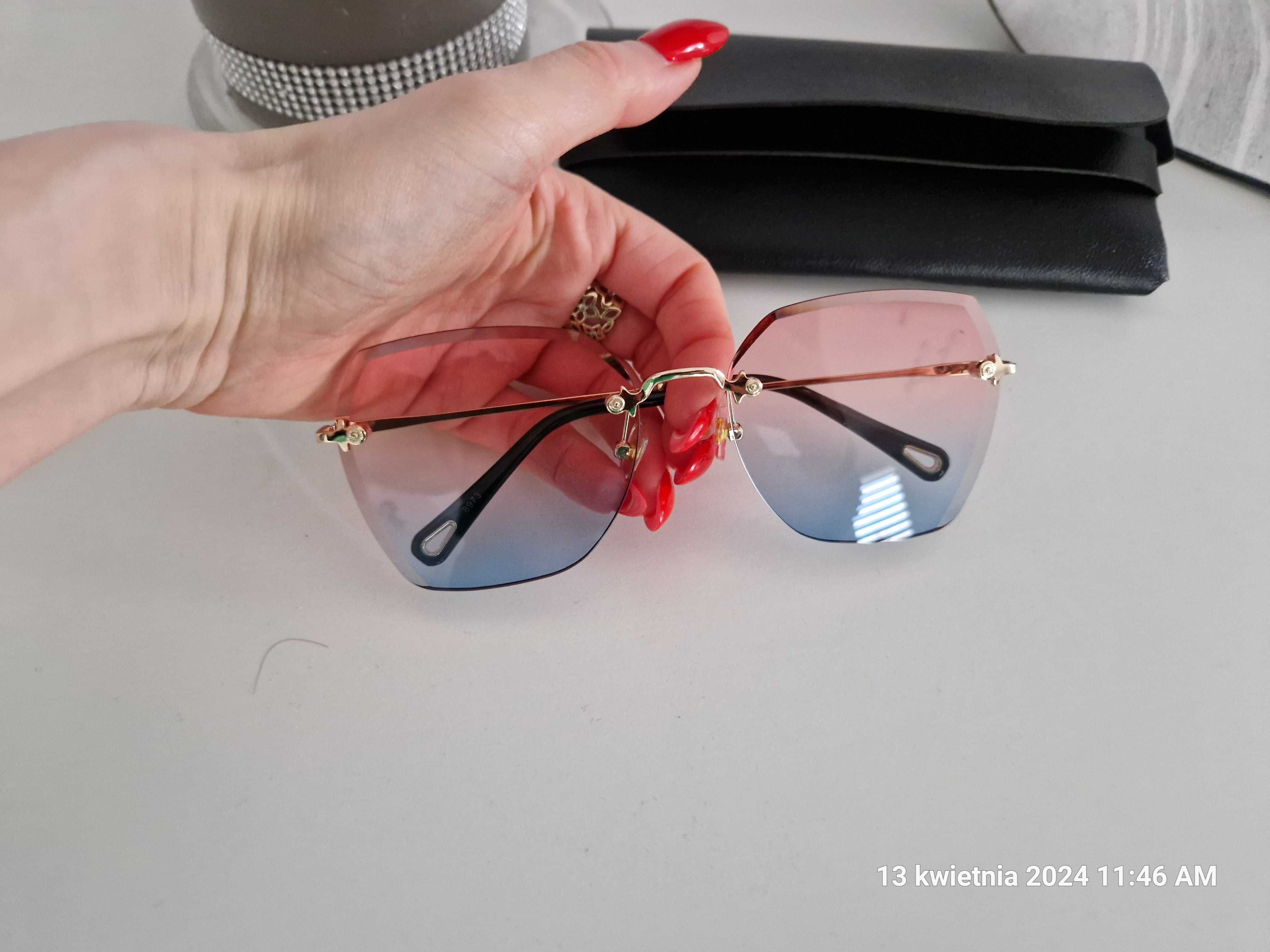 Nowe przeciwsłoneczne okulary ombre, rózowo niebieskie