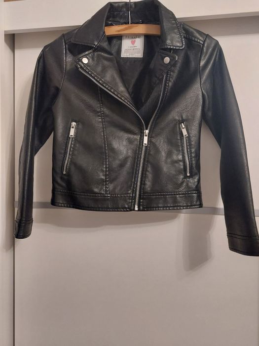 Ramoneska kurtka skóra primark 134 140 lat 9 10 czarna zamek nowa