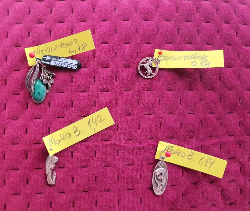 Zawieszki , wisiorki srebro , broszka , słonik bakielit